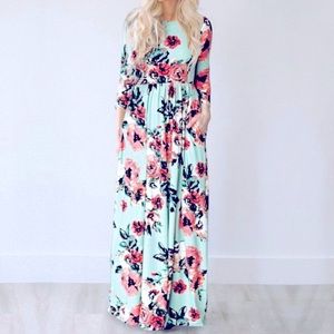 Women’s Gathered Waist Floral Loose Maxi Dress